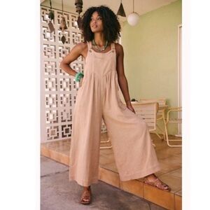 Free People Sun-Drenched Overall Jumpsuit in Night Sand- S